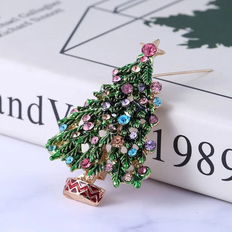 Wuli&baby Green Enamel Tree Brooches Women Men Christmas Tree Party Causal Office Brooch Pins Gifts