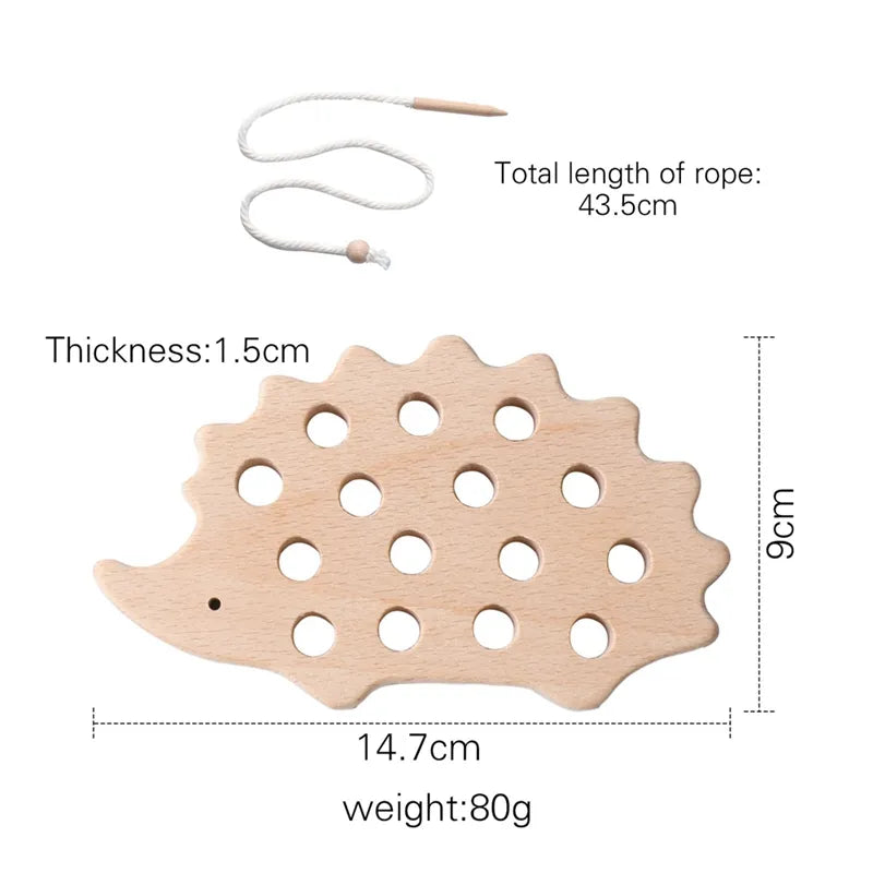 Wooden Hedgehog Threading Board Kids Montessori Toys Beech Wooden Educational Toy Button Beaded Blocks Puzzle Toy Baby Gifts