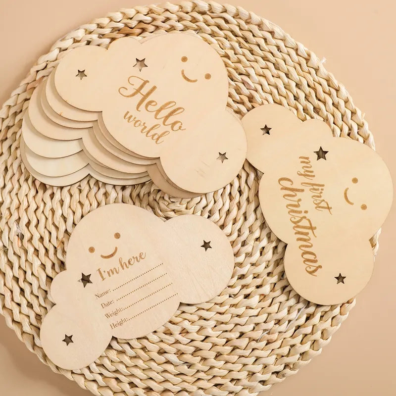 8pc/set Wooden Baby Milestone Card For Newborn Cute Cloud Shape Photography  Props Accessories Month Cards Sticker Newborn Gifts