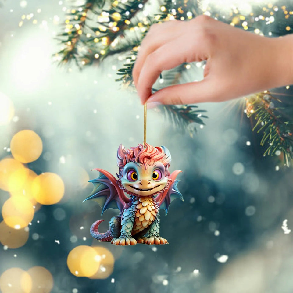 New Christmas Pendant 2D Adorable Flying Dragon Baby Decorations Doll Gift Key Chain Car Hanging Ornaments Home Xmas Party Decor