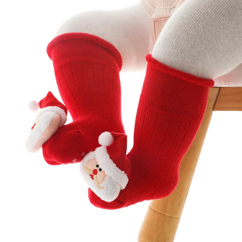 Cartoon Baby Sock Winter Newborn Elk Tree Christmas Red Thick Warm Stocking Infant Anti-slip Floor Terry Sock Christmas Gift
